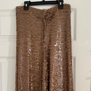 Zara Sequin Boot Cut Pants in Brown